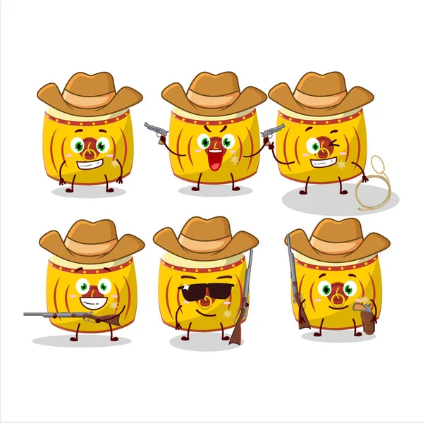 Cool Cowboy Yellow Chinese Drum Cartoon Character Cute Hat Vector — Stock Vector