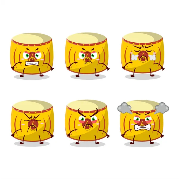Yellow Chinese Drum Cartoon Character Various Angry Expressions Vector Illustration Stock Vector