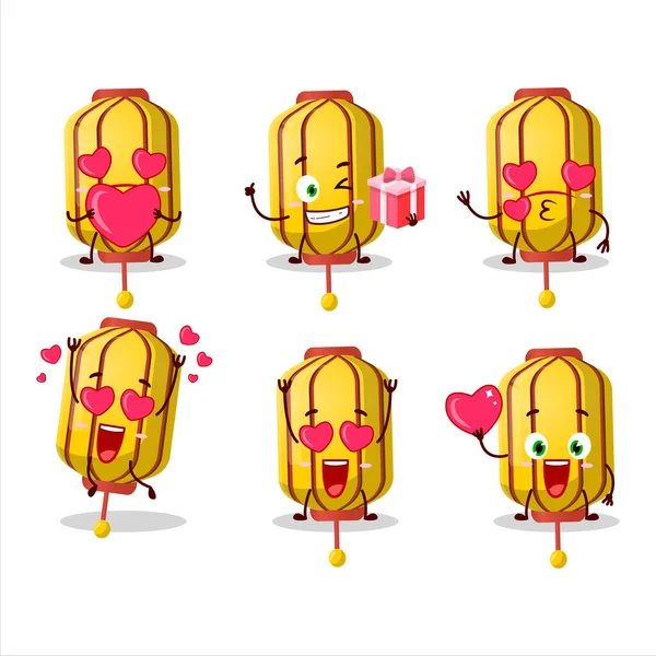 Amarelo Chinês Longo Personagem Cartoon Lâmpada Com Amor Bonito Emoticon —  Vetores de Stock