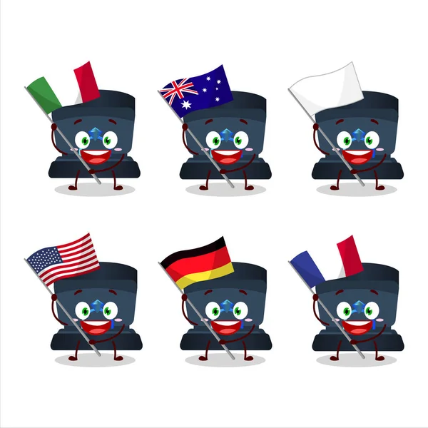 Navy Ring Box Personaggio Cartone Animato Portare Bandiere Vari Paesi — Vettoriale Stock
