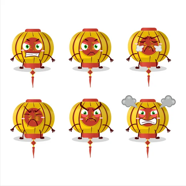 Lámpara China Amarilla Personaje Dibujos Animados Con Varias Expresiones Enojadas — Archivo Imágenes Vectoriales