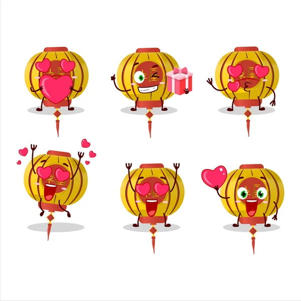 Lámpara China Amarilla Personaje Dibujos Animados Con Amor Lindo Emoticono — Archivo Imágenes Vectoriales