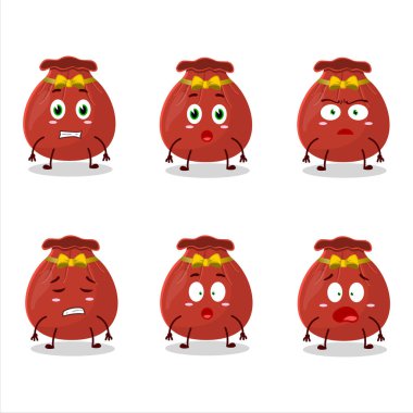 Korkak suratlı kırmızı çantanın karakteri. Vektör illüstrasyonu