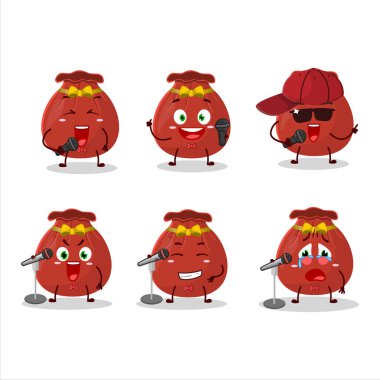 Kırmızı çantanın ünlü bir şarkı söylediği şirin bir çizgi film tasarımı. Vektör illüstrasyonu