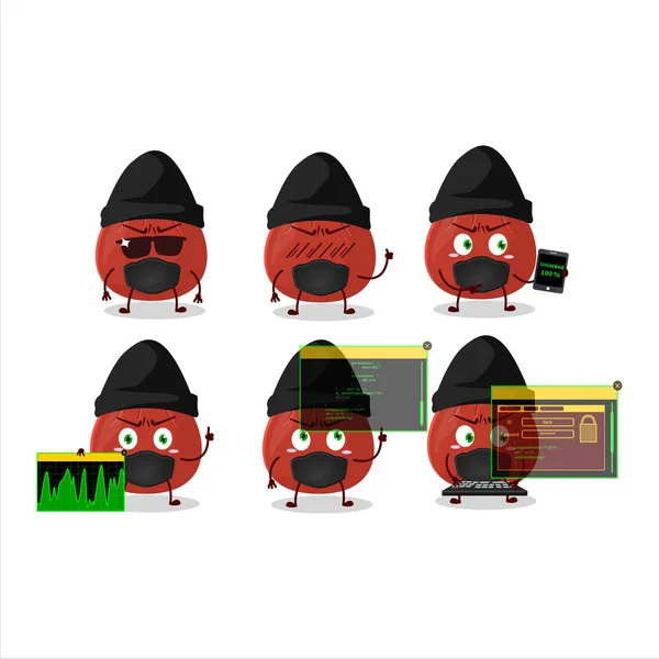 Uma Mascote Personagens Saco Vermelho Hacker Com Ilustração Vetorial —  Vetores de Stock