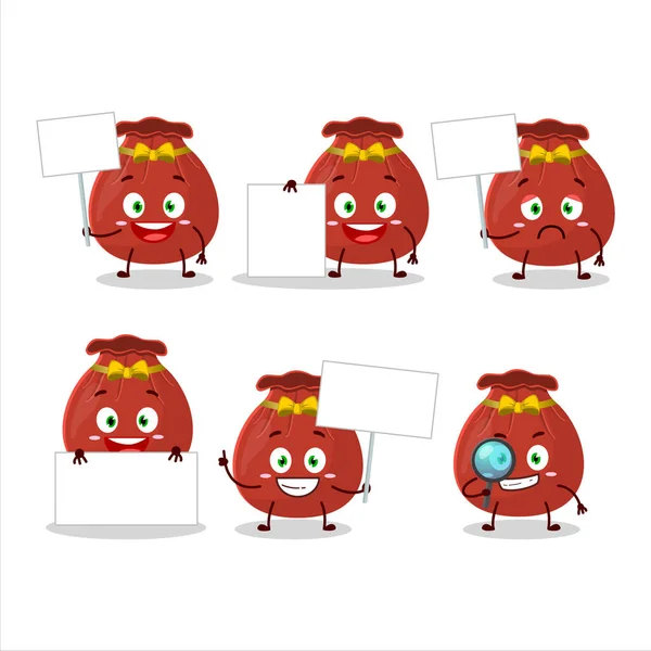 Red Bag Cartoon Karakter Brengen Informatiebord Vectorillustratie — Stockvector