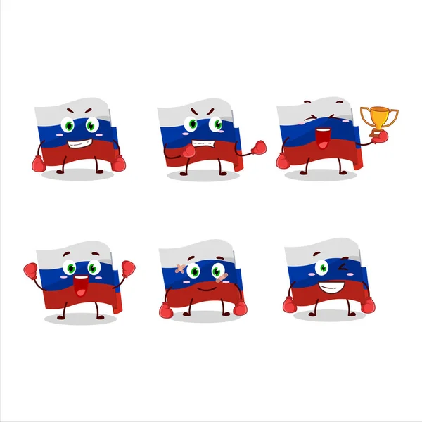 Atleta Boxeo Deportivo Bandera Rusa Diseño Mascota Dibujos Animados Ilustración — Archivo Imágenes Vectoriales