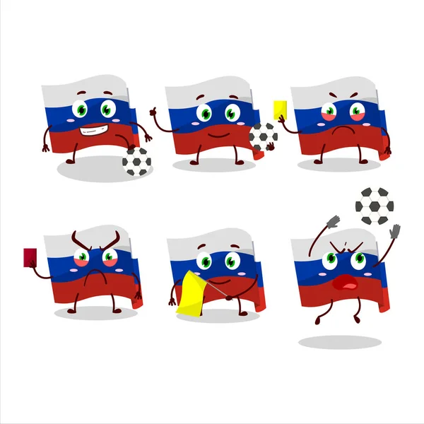 Russia Flag Cartoon Character Working Football Referee Vector Illustration — Stock Vector