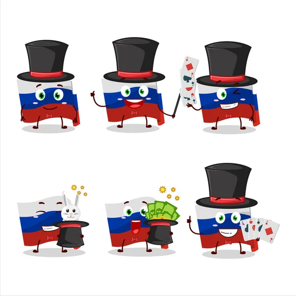 Personaje Dibujos Animados Mago Bandera Rusia Realizar Escenario Ilustración Vectorial — Vector de stock