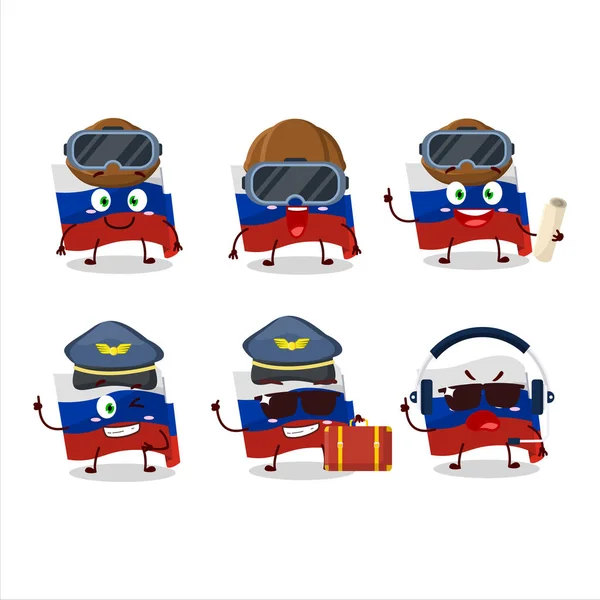 Piloto Mascota Dibujos Animados Bandera Rusia Con Gafas Ilustración Vectorial — Archivo Imágenes Vectoriales