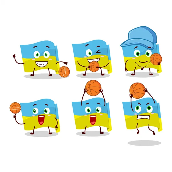 Talented Ukraine Flag Cartoon Character Basketball Athlete Vector Illustration — Stock Vector