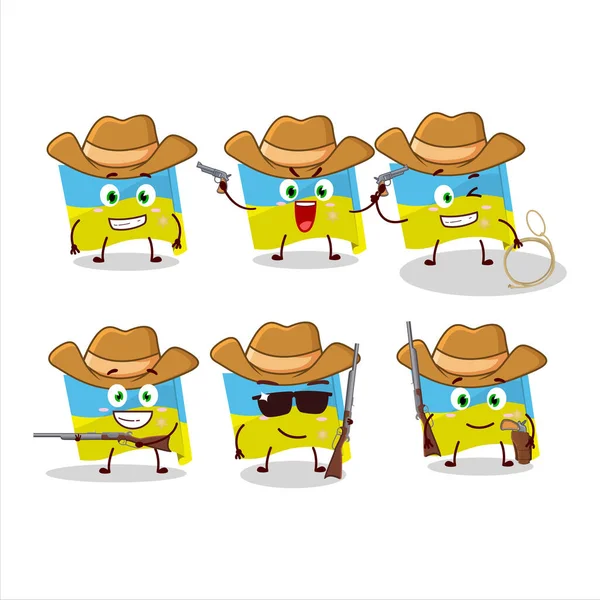Cool Cowboy Ukraine Drapeau Personnage Dessin Animé Avec Chapeau Mignon — Image vectorielle
