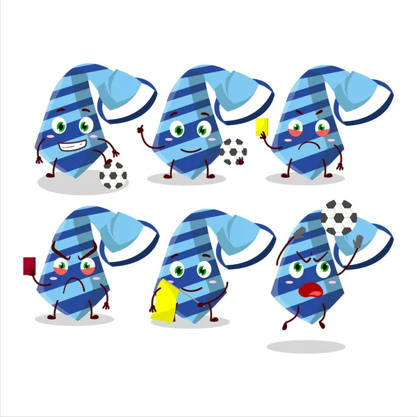 Blaue Krawatte Cartoon Figur Arbeitet Als Fußball Schiedsrichter Vektorillustration — Stockvektor