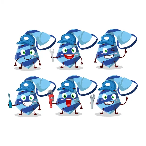 Mecánico Azul Corbata Linda Mascota Personaje Con Alicates Ilustración Vectorial — Archivo Imágenes Vectoriales