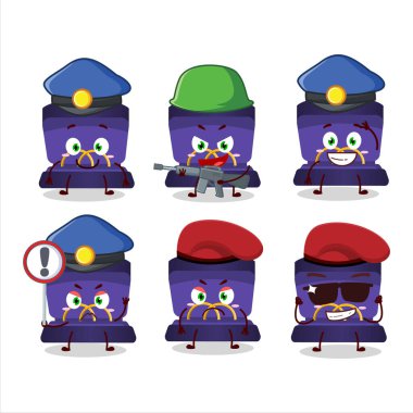 Mor yüzük kutusu maskotu tasarım tarzında kendini işine adamış bir polis memuru. Vektör illüstrasyonu