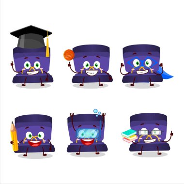 Değişik ifadeleri olan mor yüzüklü çizgi film karakteri öğrencisi. Vektör illüstrasyonu