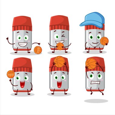 Basketbol atleti olarak kırmızı beyaz tahta çizgili çizgi film karakteri. Vektör illüstrasyonu