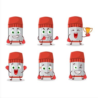 Sportif kırmızı beyaz tahta işaretli bir boks sporu sporcusu maskot tasarımı. Vektör illüstrasyonu