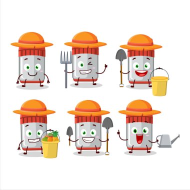 Çiftçi kırmızı keçeli kalem çatallı sevimli maskot karakter. Vektör illüstrasyonu