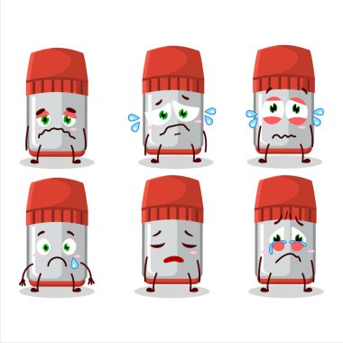 Hüzünlü yüzü olan kırmızı beyaz tahta çizgili çizgi film karakteri. Vektör illüstrasyonu