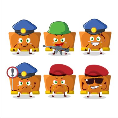 Portakal tokası maskotu tasarım tarzında kendini işine adamış bir polis memuru. Vektör illüstrasyonu