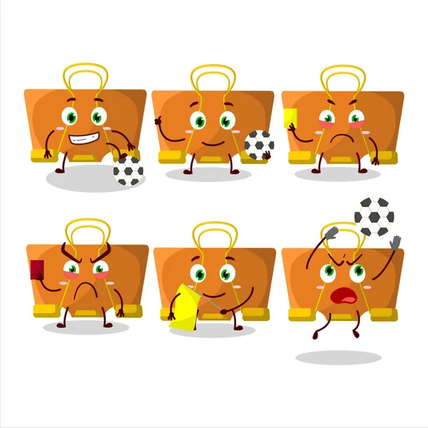 Orange Ordner Clip Zeichentrickfigur Die Als Fußball Schiedsrichter Arbeitet Vektorillustration — Stockvektor