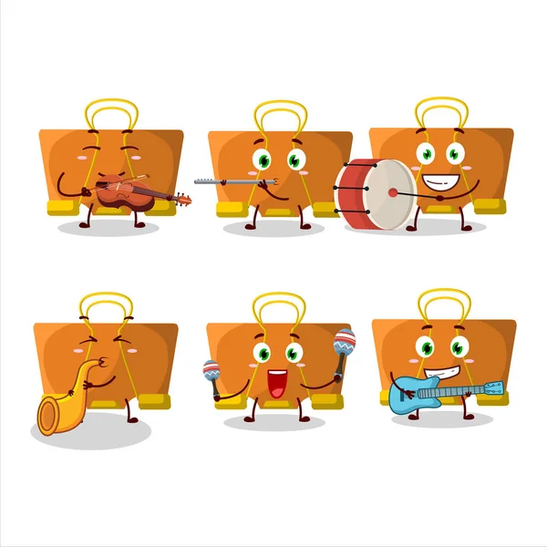 Cartoon Character Orange Binder Clip Playing Some Musical Instruments Vector — Stock Vector