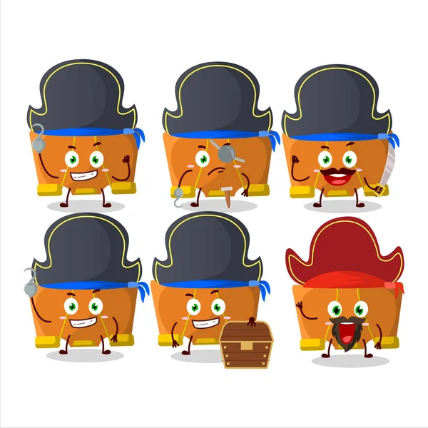 Personaggio Cartone Animato Clip Legante Arancione Con Varie Emoticon Pirati — Vettoriale Stock