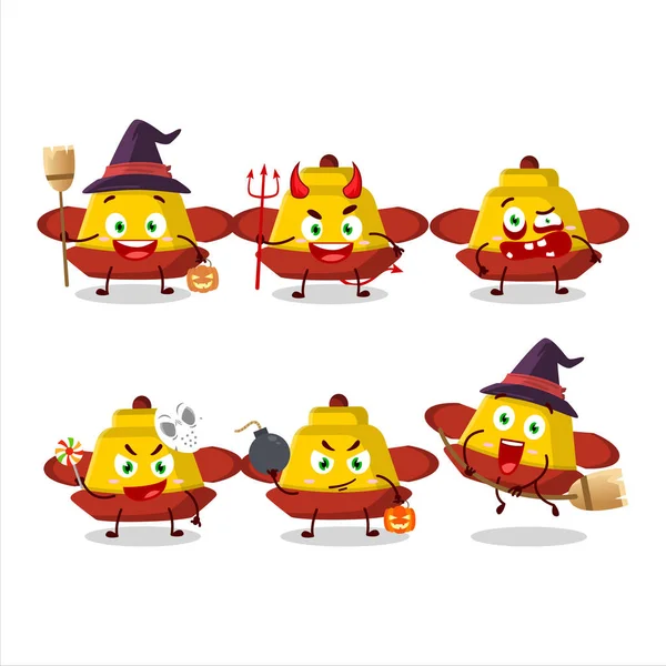 Emoticons Mit Halloween Ausdruck Und Zeichentrickfigur Mit Gelbem Chinesischen Hut — Stockvektor