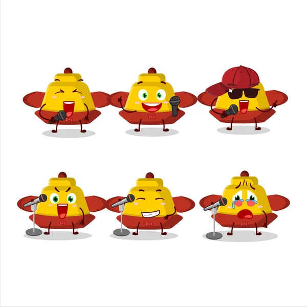 Lindo Concepto Diseño Dibujos Animados Sombrero Chino Amarillo Cantando Una — Vector de stock