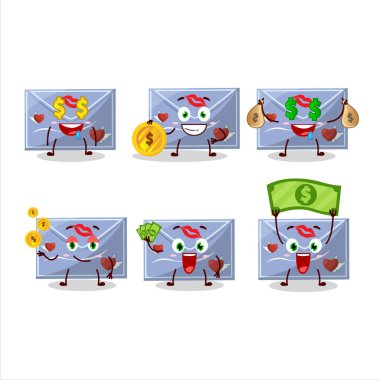 Sevimli simgesi olan mavi aşk zarflı çizgi film karakteri para getiriyor. Vektör illüstrasyonu