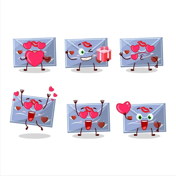 Amor Azul Sobre Personaje Dibujos Animados Con Amor Lindo Emoticono — Archivo Imágenes Vectoriales
