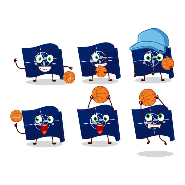 Talentovaný Nato Flag Karikatura Postava Jako Basketbalový Sportovec Vektorová Ilustrace — Stockový vektor