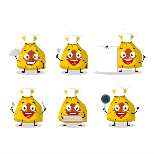 Personagem Desenhos Animados Saco Amarelo Chinês Com Vários Emoticons Chef — Vetor de Stock