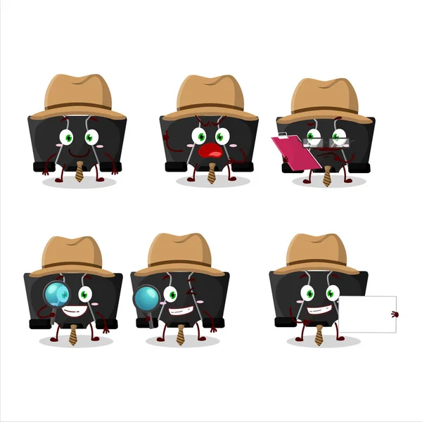 Detective Binder Clip Lindo Personaje Dibujos Animados Con Lupa Ilustración — Vector de stock