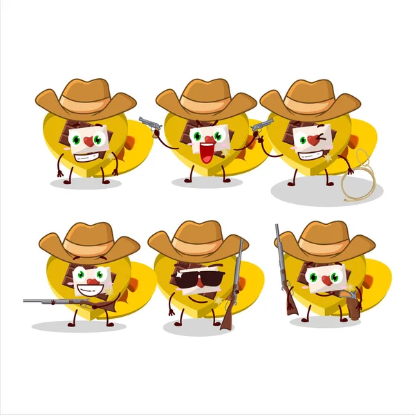 Cool Cowboy Yellow Love Open Gift Box Cartoon Character Cute — Stock Vector