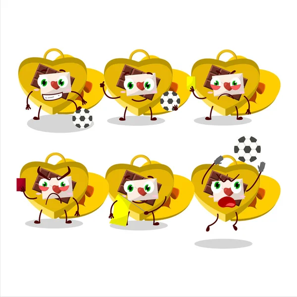 Yellow Love Open Gift Box Cartoon Character Working Football Referee — Stock Vector