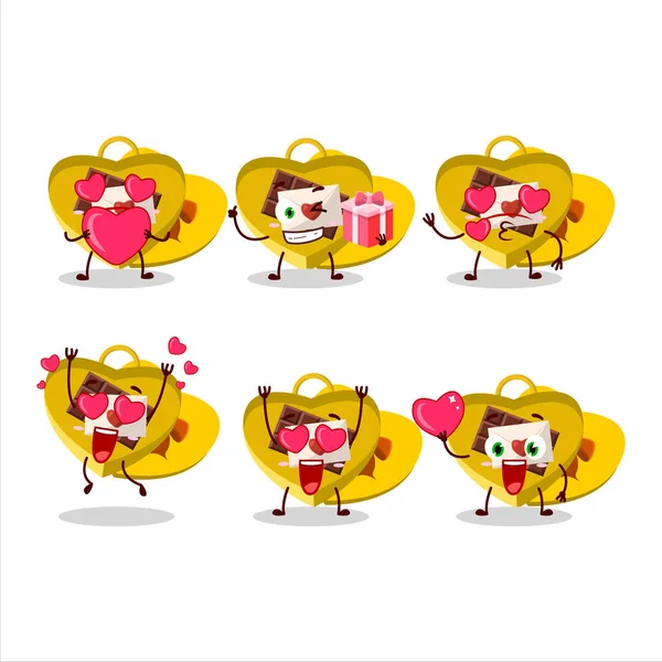 Yellow Love Open Gift Box Cartoon Character Love Cute Emoticon — Stock Vector