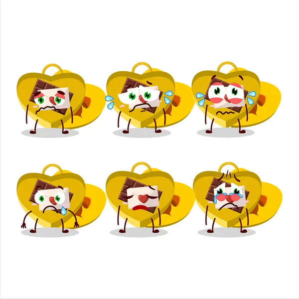 Amarelo Amor Abrir Caixa Presente Personagem Cartoon Com Expressão Triste — Vetor de Stock