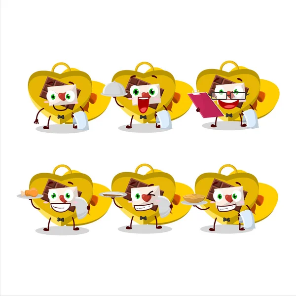Amor Amarelo Feliz Abrir Caixa Presente Garçom Personagem Cartoon Segurando — Vetor de Stock