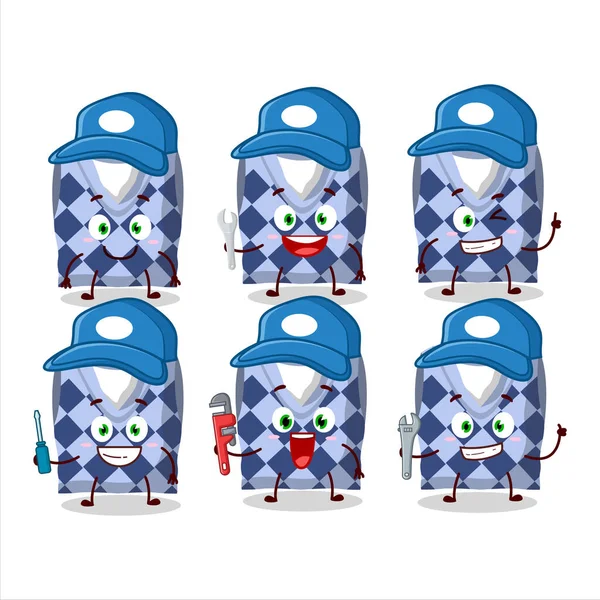 Meccanico Blu Scuola Gilet Carino Personaggio Mascotte Con Pinze Illustrazione — Vettoriale Stock