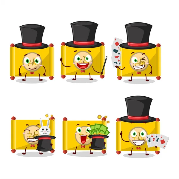 Yellow Paper Roll Chinese Magician Cartoon Character Perform Stage Vector — Stock Vector