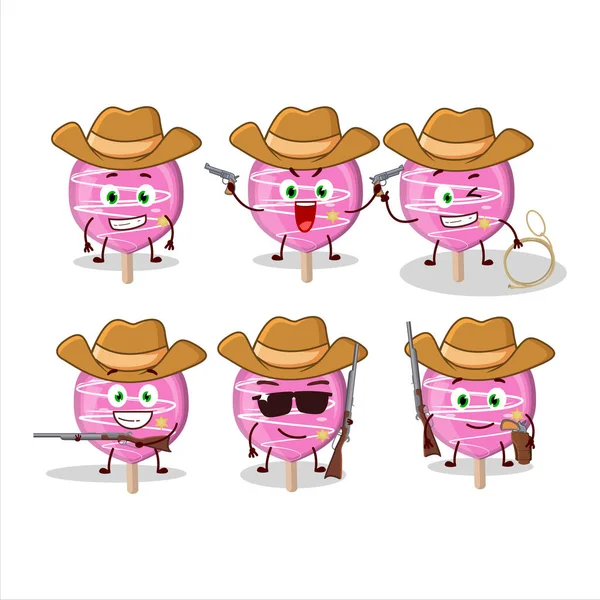 Cowboy Legal Rosa Lolipop Amor Personagem Desenho Animado Com Chapéu — Vetor de Stock