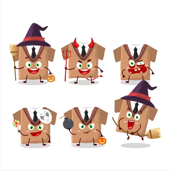 Émoticônes Expression Halloween Avec Personnage Dessin Animé Uniforme École Brun — Image vectorielle