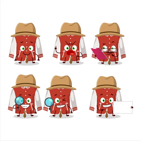 Détective Veste Baseball Rouge Personnage Dessin Animé Mignon Tenant Loupe — Image vectorielle