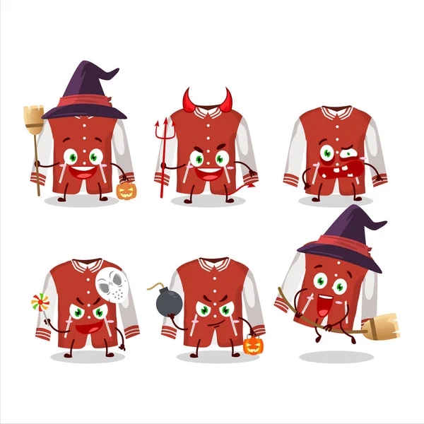 Halloween Expression Emoticons Cartoon Character Red Baseball Jacket Vector Illustration — Stock Vector