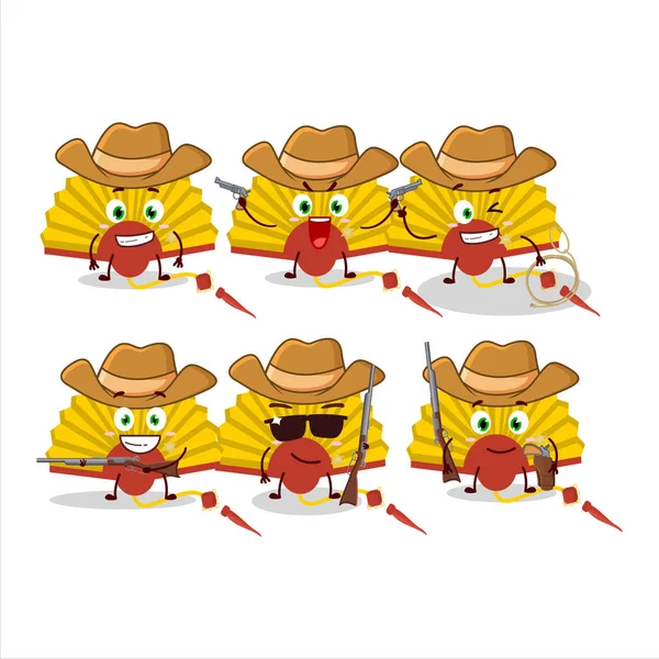 Coole Cowboy Gelbe Chinesische Fan Cartoon Figur Mit Niedlichem Hut — Stockvektor