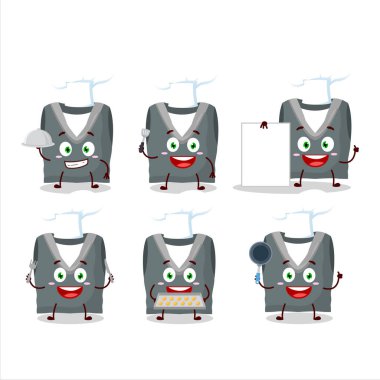 Cartoon character of gray school vest with various chef emoticons. Vector illustration clipart
