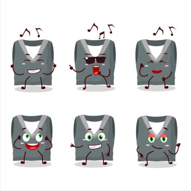 Gri okul yelek dansçısı çizgi film karakterinin müzikten hoşlandığı bir görüntü. Vektör illüstrasyonu