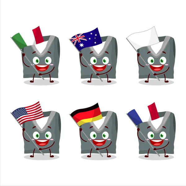 Gray Σχολική Γιλέκο Χαρακτήρα Κινουμένων Σχεδίων Φέρει Τις Σημαίες Των — Διανυσματικό Αρχείο